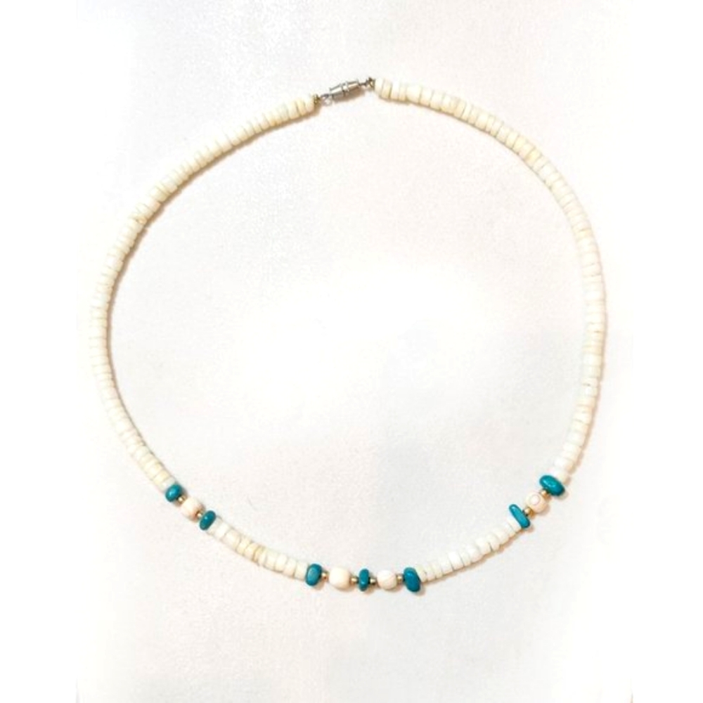 Y2k Bohemian Style Coconut Shell & Turquoise Bead… - image 2